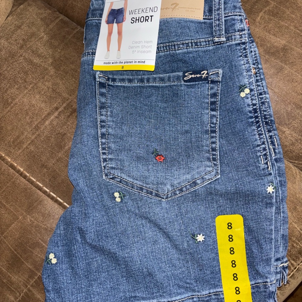 Seven7 Floral Embroidered Denim Shorts